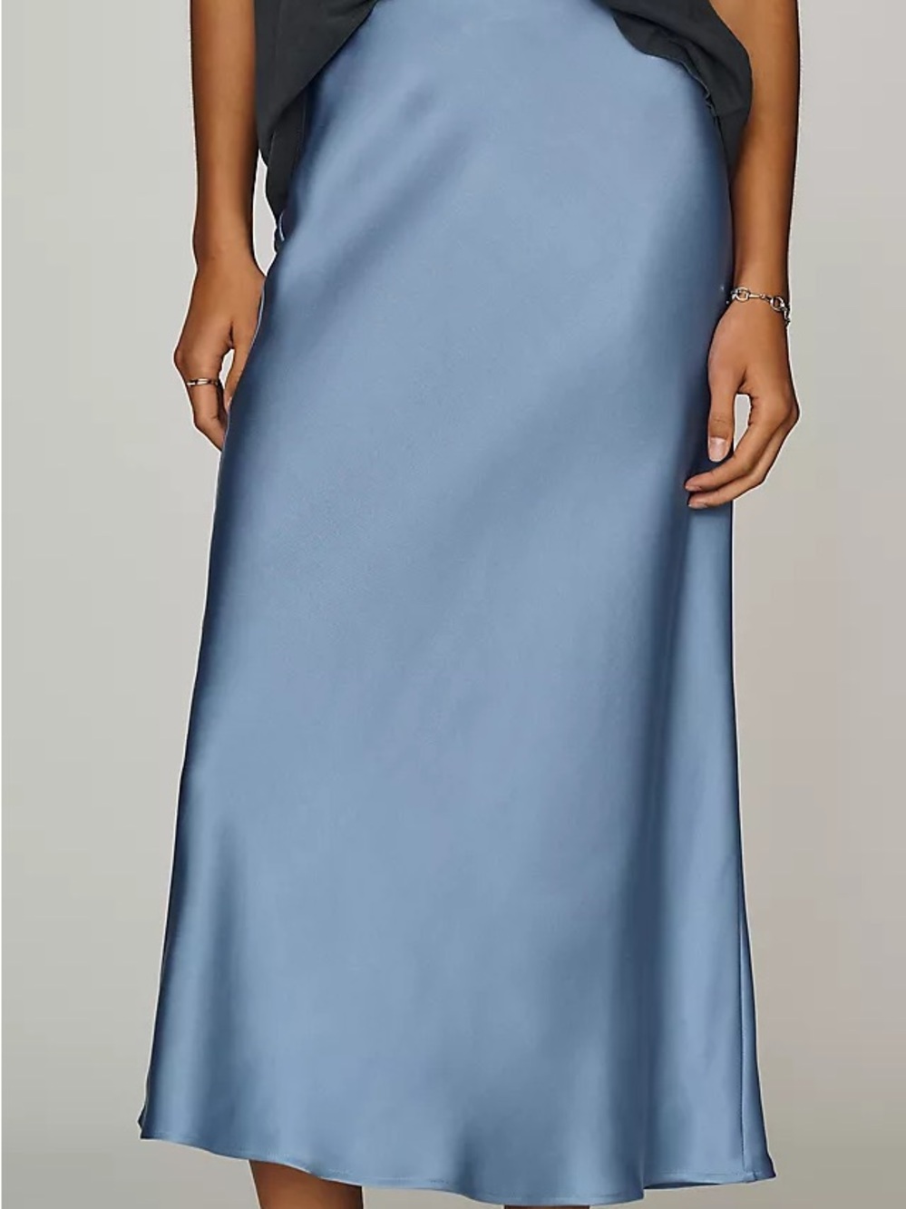 Anthro Satin Slip Skirt in Dusty Blue
